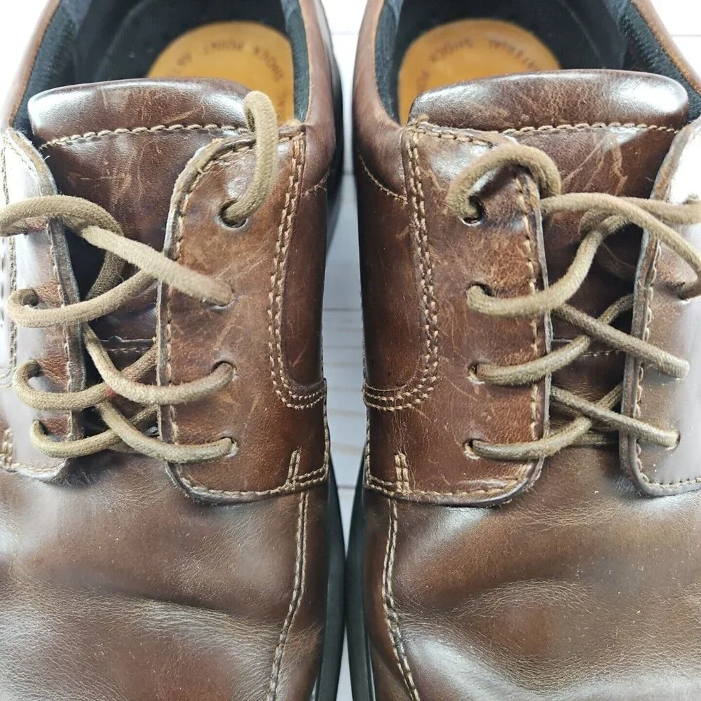 ECCO Helsinki Mens 44 Size 10/10.5 Brown Leather Bike-Toe Oxford‎ Dress Casual